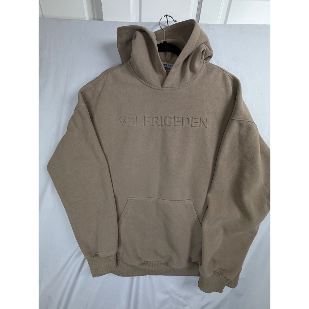 Aelfric Eden Hoodie Medium Tan Embossed Logo Drop Shoulder Pullover Streetwear